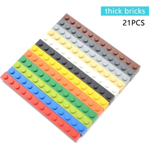 21pcs Building Blocks 1x12 Dots Thick Figures Bricks Educational Creative Size Fit Other Brand Plastic DIY Toys Accessorie6112