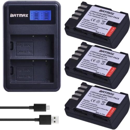 Batmax 3pcs 1860mAh DMW-BLF19 DMW DMW-BLF19e Camera Battery+LCD Dual USB Charger for Panasonic Lumix GH3 GH4 GH5 DMW-BLF19PP
