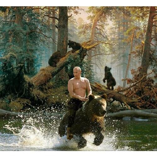 5D DIY Diamond Painting Cross Stitch Animal Full Diamond Embroidery Diamond Mosaic Round Diamond Decor Putin Riding Bear Picture