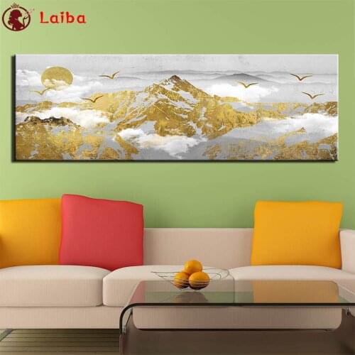 Diy Diamond Painting Abstract art, flying birds in golden mountains at sunset, diamond mosaic full drill diamond embroidery
