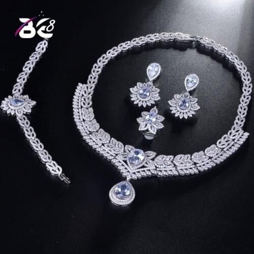 Be 8 2018 New High Fashion Dubai Jewelry Set White Color Nigerian Wedding African Beads Jewelry Sets Parure Bijoux Femme S197