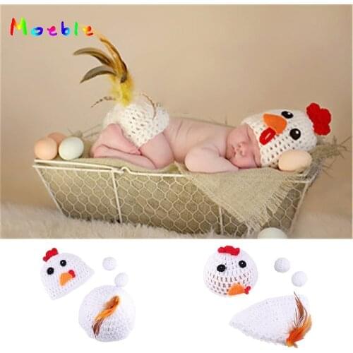 White Crochet Newborn Baby Chicken Photo Props Infant Easter Costume Newborn Photography Prop Knitted Girls Hat Accessory
