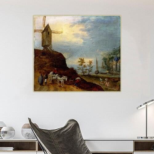 Citon Bruegel Pieter《River Landscape with a windmill》Canvas Art Oil Painting Artwork Picture Wall Decor Home Interior Decoration