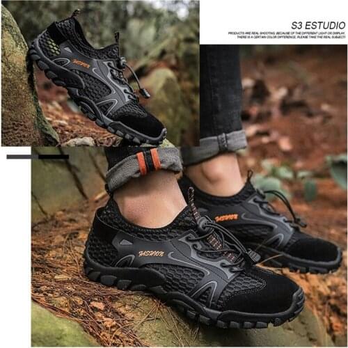 Men Mesh Hiking Shoes Wearproof Rubber Upstream Shoes Quick-Dry Breathable Trekking Water Sports Sneakers Soft Good Grip