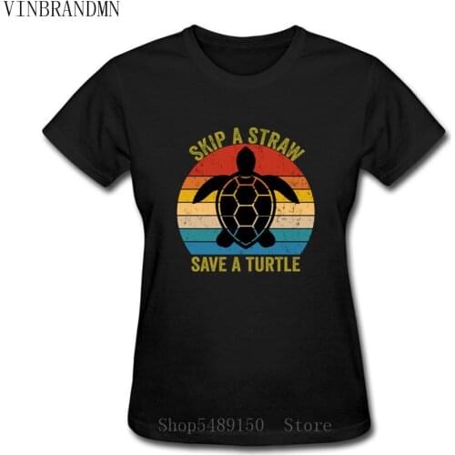 Skip A Straw Save A Turtle Tshirt Awesome Women Novelty Ocean Turtle Sealife Short Sleeve O Neck Vintage Tee Shirt T-Shirt Femme