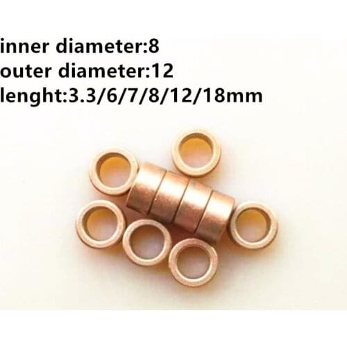 Powder Metallurgy Copper Sleeve Inner Diameter 8mm OD 12mm Lenght 3.3/6/7/8/12/18mm Copper Base Bearing for Household Motors