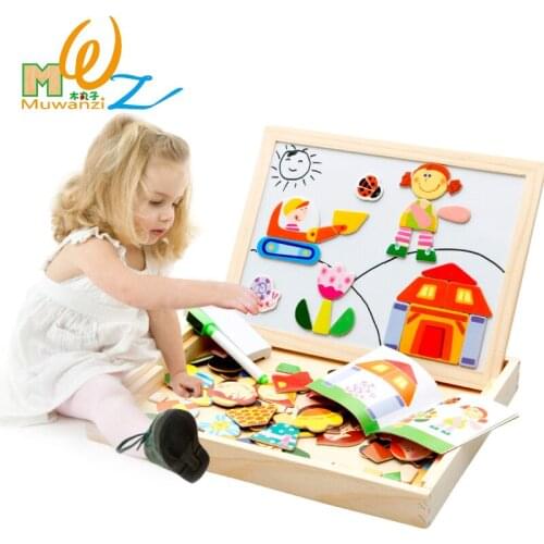 Multifunctional Wooden Clipboard Magnetic Puzzle Toy Puzzle Cartoon Animal Jigsaw Toys Children Children Gifts M46