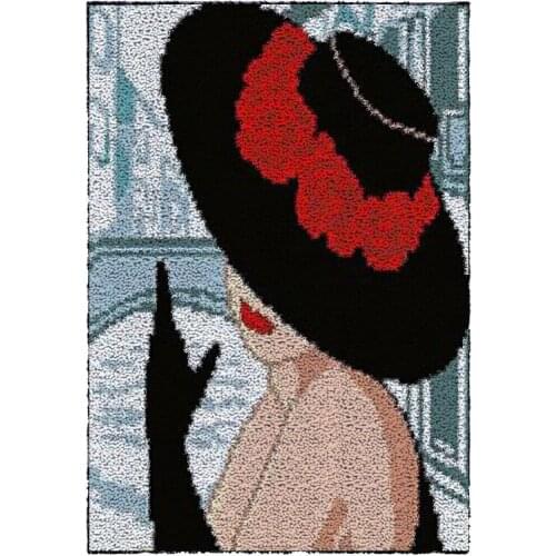 Latch Hook Rug Kits Abstract Girl Crocheting Carpet Rug 100% Acrylic Yarn Cushion Mat DIY Carpet Rug Home Decor 61cmX85cm