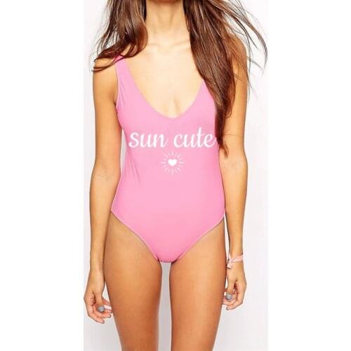 New Custom SUN CUTE Women Bodysuit Beachwear Backless funny Lettet print Swimwear Bathing Suit Jumpsuits bodystocking