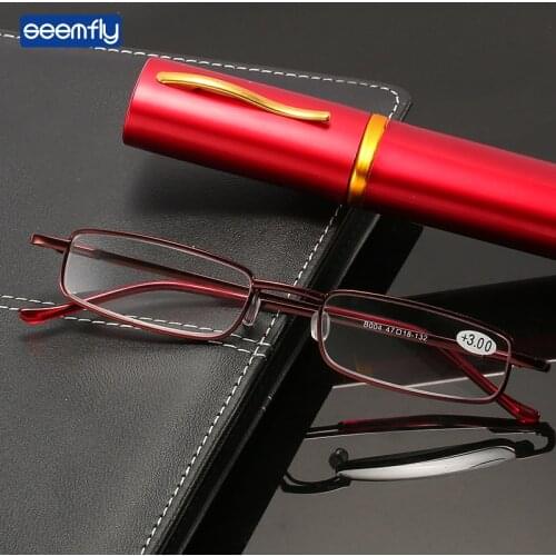 Seemfly Penholder Anti Blue Light Reading Glasses Women Men Ultralight Portable Clear Presbyopia Eyeglasses Diopters +1.0 +4.0