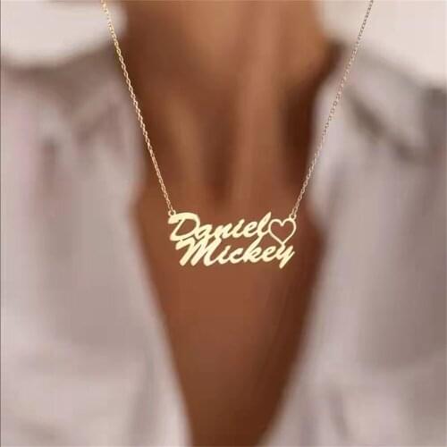Noelia Customized Name Necklace with Heart Personalized 18K Gold Plated Name Necklace Double Name Couple Customized Gift