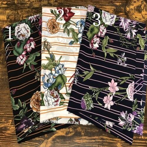 Stripes Printed Fabric DIY Clothing Dress Fabric Autumn Thin Non-transparent Soft Elasticity Crepe/1m