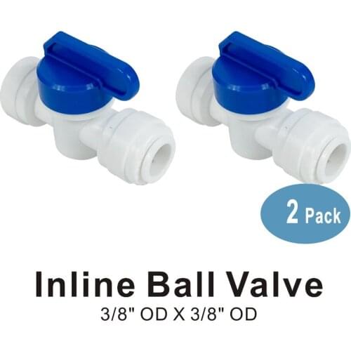 3/8-Inch Straight Inline Ball Valve Quick Connect Fitting Parts for Water Filters and RO Systems - 2 PACK
