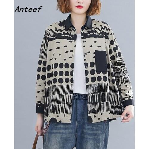 Long sleeve cotton autumn vintage korean style plus size Casual loose shirt women blouse 2021 clothes ladies tops streetwear