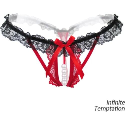 Sexy Womens Prono Erotic Lace Mesh Hollow Open Crotch Transparent Massage Pearls Stretch Elastic Lingerie Underwear Pants Thong