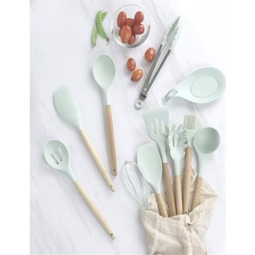 Silicone Kitchenware Cooking Utensils Heat Resistant Kitchen Non Stick Baking Tools Wooden Handle Cooking Tools