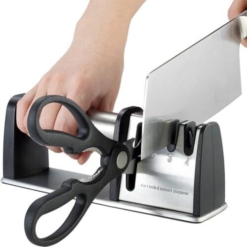 4-in-1 Knife Scissor Sharpener Tungsten Steel/Emery/Ceramic 4-stage Coarse Medium Fine Blade Sharpener Professional for Home