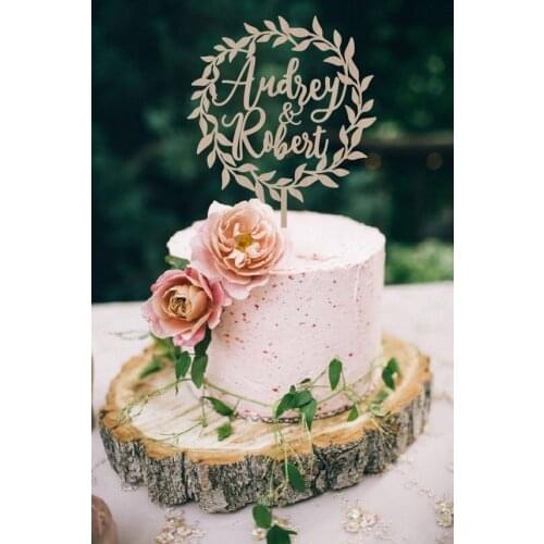 Wedding Cake Topper Wreath Names Wedding Cake Topper Personalized Wedding Cake Topper Wood Cake Topper