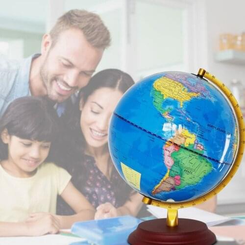 MagiDeal Vintage 23cm Light Up Wooden Base Metal Stand Geographical World Globe Map Home School Office Decor Ornaments Blue