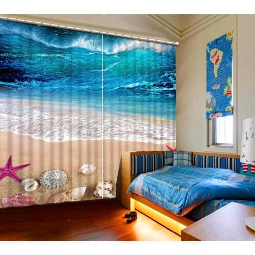 3D Curtain Custom any size Curtain Living Room Surf Beach Shells Starfish Curtains Design Blackout Shade Window Curtains