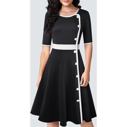 Women Elegant Chic Side Buttons Party Casual O Neck Fashion Brief Slim A Line Dress HA228