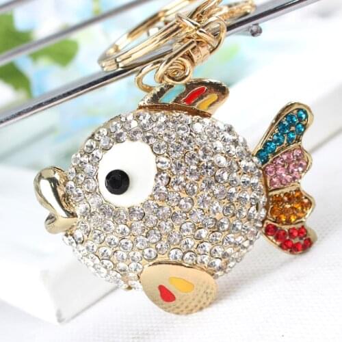 Fat Fish Big Head animal Pendant Charm Rhinestone Crystal Purse Bag Keyring Car Key Chain Women Apparel & Accessories