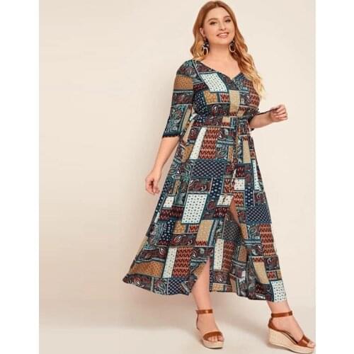 Xl-4xl Summer WomenS Dress 2021 Floral Print Dress Long Vintage Maxi Party Beach Women Dresses Light Prom Large Plus Size Curv
