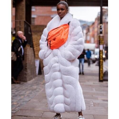 TOPFUR 2020 Natural Real White Fox Fur Long Coat Luxury Long Sleeve Warm Fox Fur Coat For Women Fashion Luxury Outwear