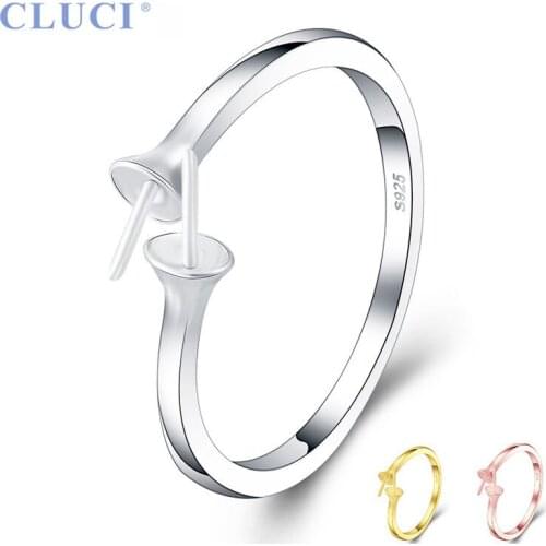 CLUCI Authentic 925 Sterling Silver Simple Adjustable Open Ring Gift Jewelry Rose Gold Women Pearl Ring Mounting SR2084SB