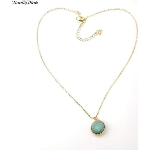 Banny Pink Chic Round Stone Bead Pendant Choker Necklace For Women Bohemia Geometric Dangle Choker Collar Simple Clavicle Chain