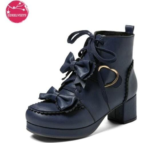 JK-Uniform Winter Warm Lolita Boots Japanese Kawaii Cosplay Party Women Shoes Cute Sweetheart Lace Up Bowknot Girls Students