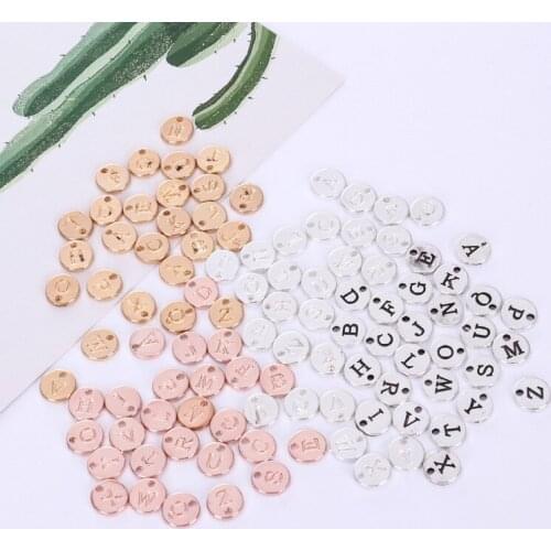 10MM Rose Gold Silver 26 A-Z Letter Pendant Metal Charms Customized Jewelry Making Accessories 130PCS