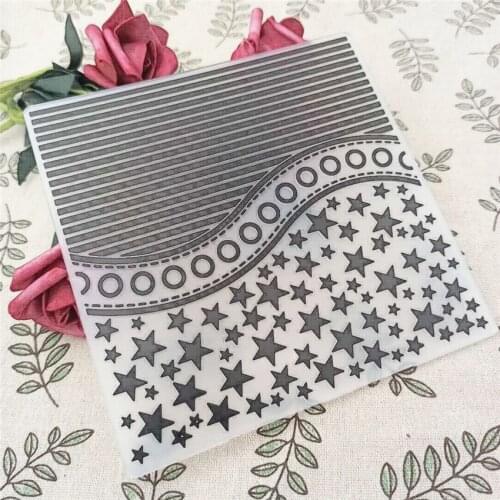 15x15cm star line Embossing folders Plastic bump Scrapbooking DIY Template Fondant indentation Cake Photo Album Card Make