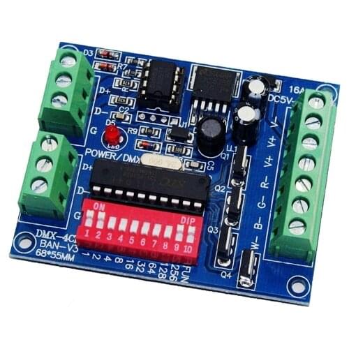 4CH 4 Channel RGBW Easy dmx512 DMX Decoder,DMX Dimmer Controller Driver,DC5V-24V for LED Strip Light Tape Lamp Module