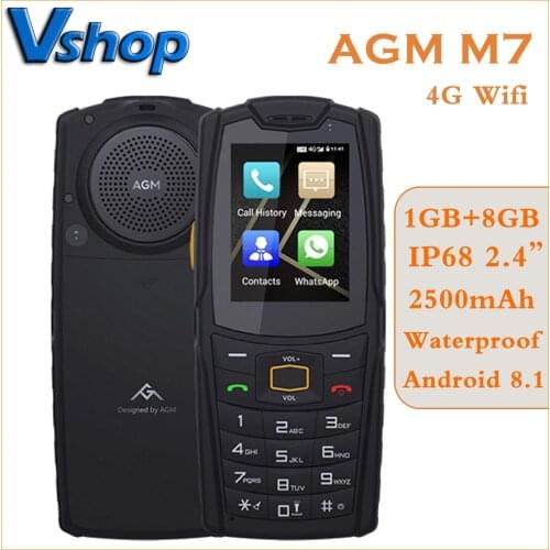 AGM M7 IP68 Rugged Phone 1GB+8GB Waterproof 2.4 " Android 8.1 Touchscreen MT6739V/CW Mobile Phone 2500mAh Battery 4G Cell Phone