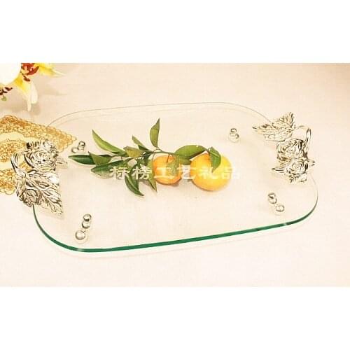 Home decoration accessories European Silver Glass Fruit Plate Thickened Toughened Glass for Five-star Hotel