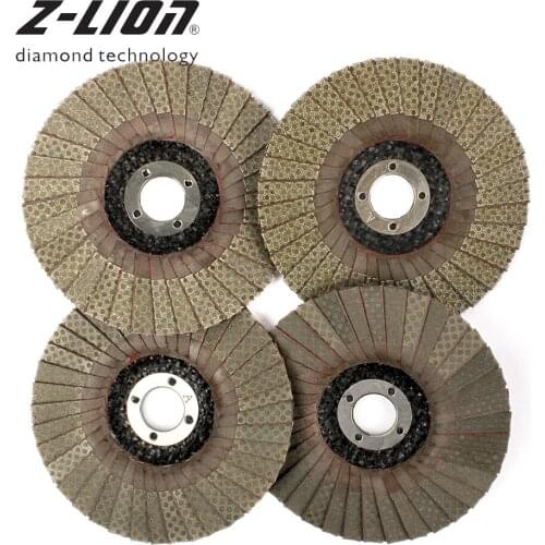Z-LEAP 4PCS Diamond Flap Disc Sanding Grinding Disc 4" 60/120/200/400 Grit Sanding Flap Polishing Wheel for Angle Grinder