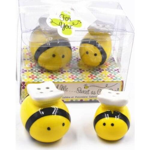Honey bee jar ceramic salt & pepper shakers Mommy and me cruet Wedding favors Baby shower party souvenirs LX8420