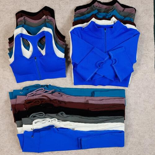 Sport Suit Fitness Sportswear Yoga Set Workout Clothes for Women Athletic Outfit Seamless Gym Wear Ribbed Leggings Two Piece Set