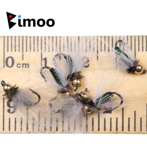 Bimoo 6PCS #14 Brass Bead Head Nymph Fly Fishing Caddis Metallic Green Bead Head