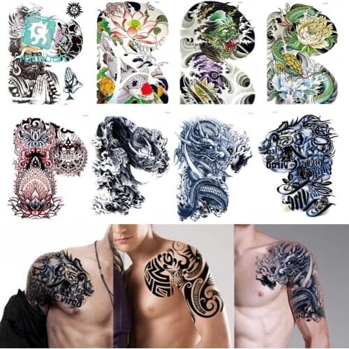 Large Tattoo Stickers Fish Dragon Snake New Designs Waterproof Temporary Flash Tattoo Full Back Arm Chest Body Men Fake Taty