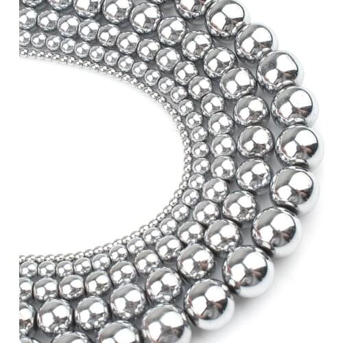 2/3/4/6/8/10mm Natural Stone Beads Rhodium Hematite Round Loose Beads Jewelry Making Diy Bracelet Necklace 15'' Strand