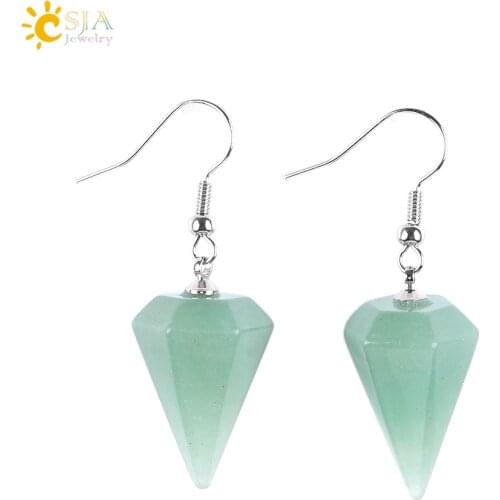 CSJA Bohemian Pyramid Drop Earrings Jewelry Earrings for Women Natural Stone Pink White Purple Crystal Quartz Lapis Lazuli E736