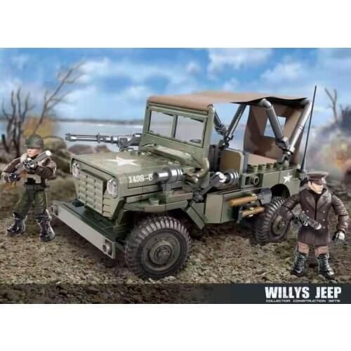 United States Military mega building block 1:36 scale ww2 army action figures Willis infantry vehicle assemble brick toys