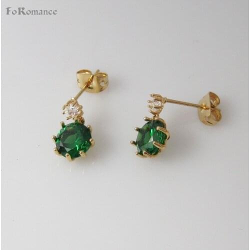 Foromance/ DANGLE 0.47INCH YELLOW GOLD GP DARK RED GREEN BLACK ZIRCON STONE ROUND CHARM DANGLER EARRING