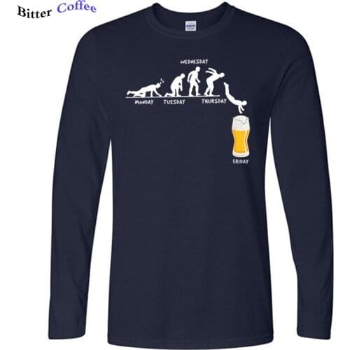 NEW Man Week Craft Beer T Shirts 100% Cotton Drunk Tee Alcohol Drinking Clothes Funny Humor Graphic Long Sleeve Big Size T-Shirt