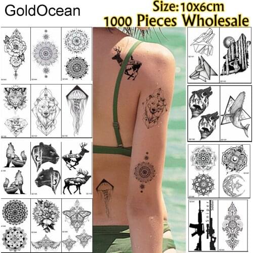 GoldOcean 1000 Pieces Wholesale Temporary Fake Tattoo 10x6cm 3D Watercolor Geometric Tatoo For Men Women Body Art Tattoo Sticker