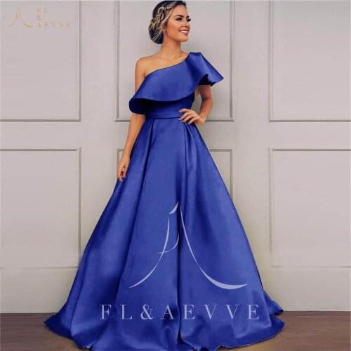 Exquisite Blue Satin A-Line Evening Dresses 2022 One Shoulder Prom Gown Strapless Vestidos de noche Abendkleider Plus Size