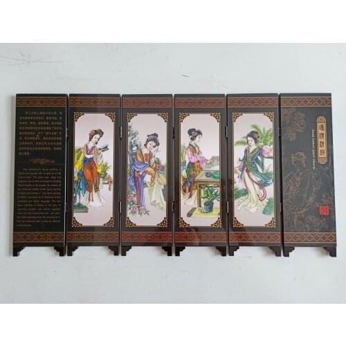 China Collect Exquisite Lacquer PaIntIng Coloured Drawing Beautiful WomanFolding Small Folding Screens Home Decoration#2