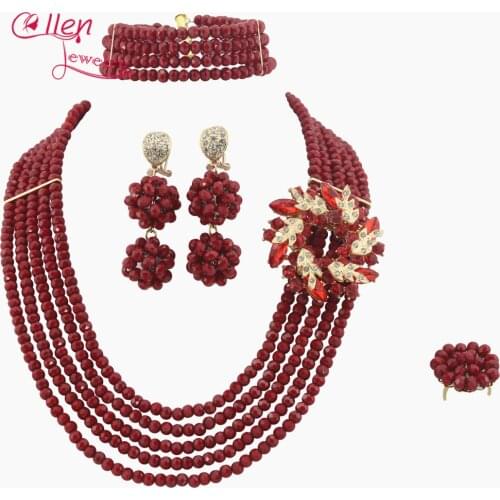 Hot Statement Necklace Nigerian Wedding African Beads Jewelry Set Crystal Jewelry Set Free Shipping Womens Jewellery Set W12327